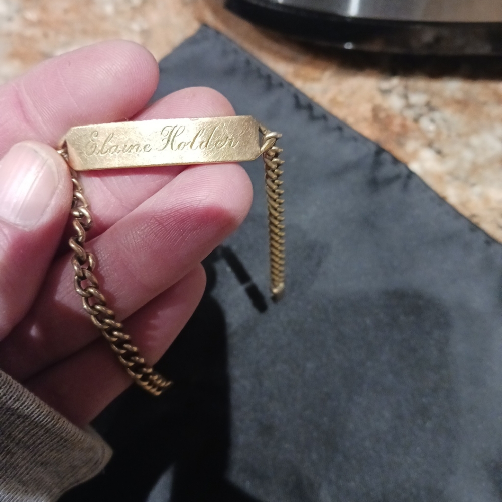Vintage 1/20 12K GF XL Trade Mark 7.5in ID Bracelet- Engraved "Elaine Holder".